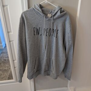 EW, PEOPLE Gray Hoodie – Graphic Pullover Sweatshirt (XL)